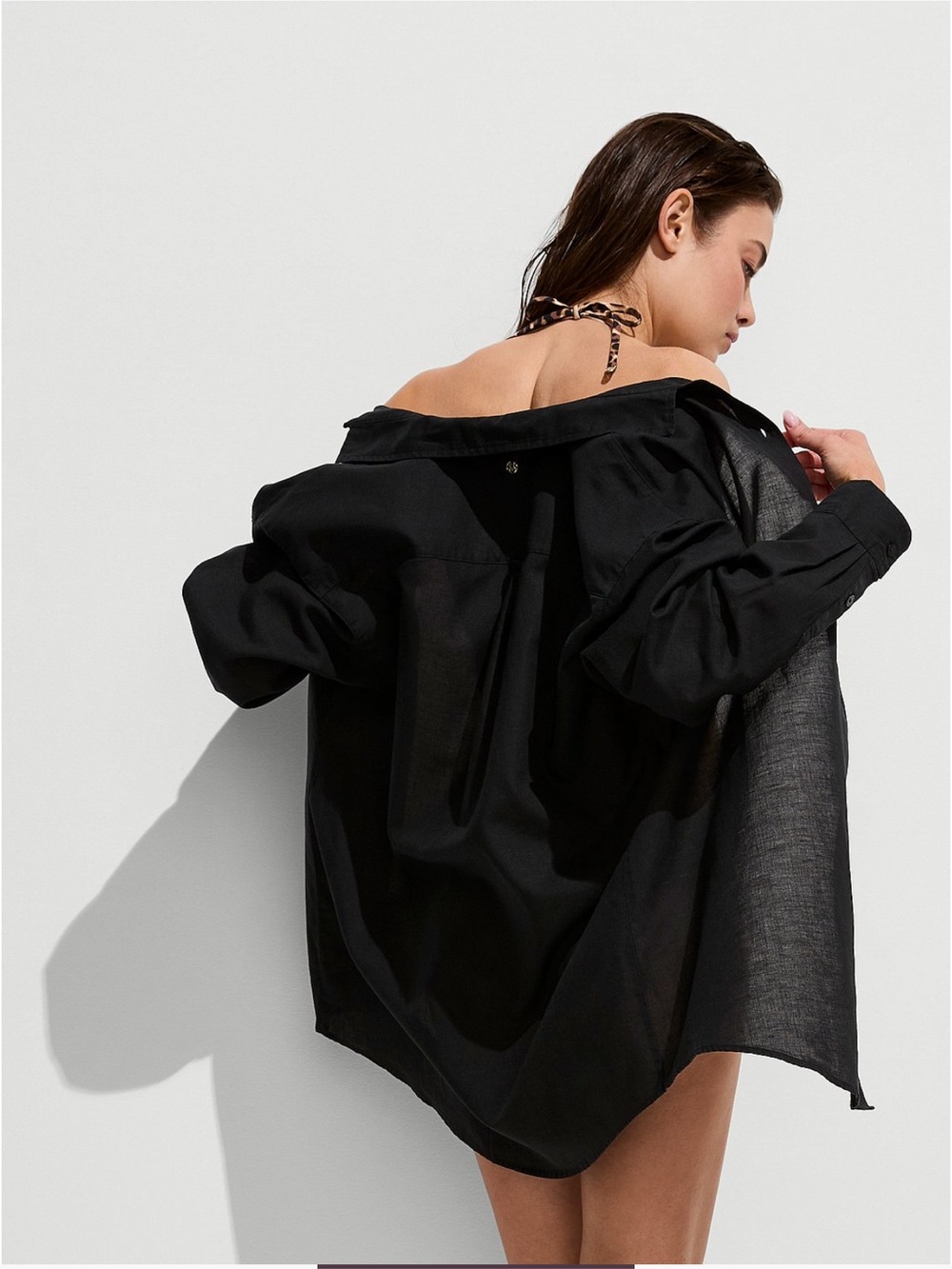 NWT Victoria’s Secret Black Linen Boyfriend Shirt Dress Victoria's Secret Swim